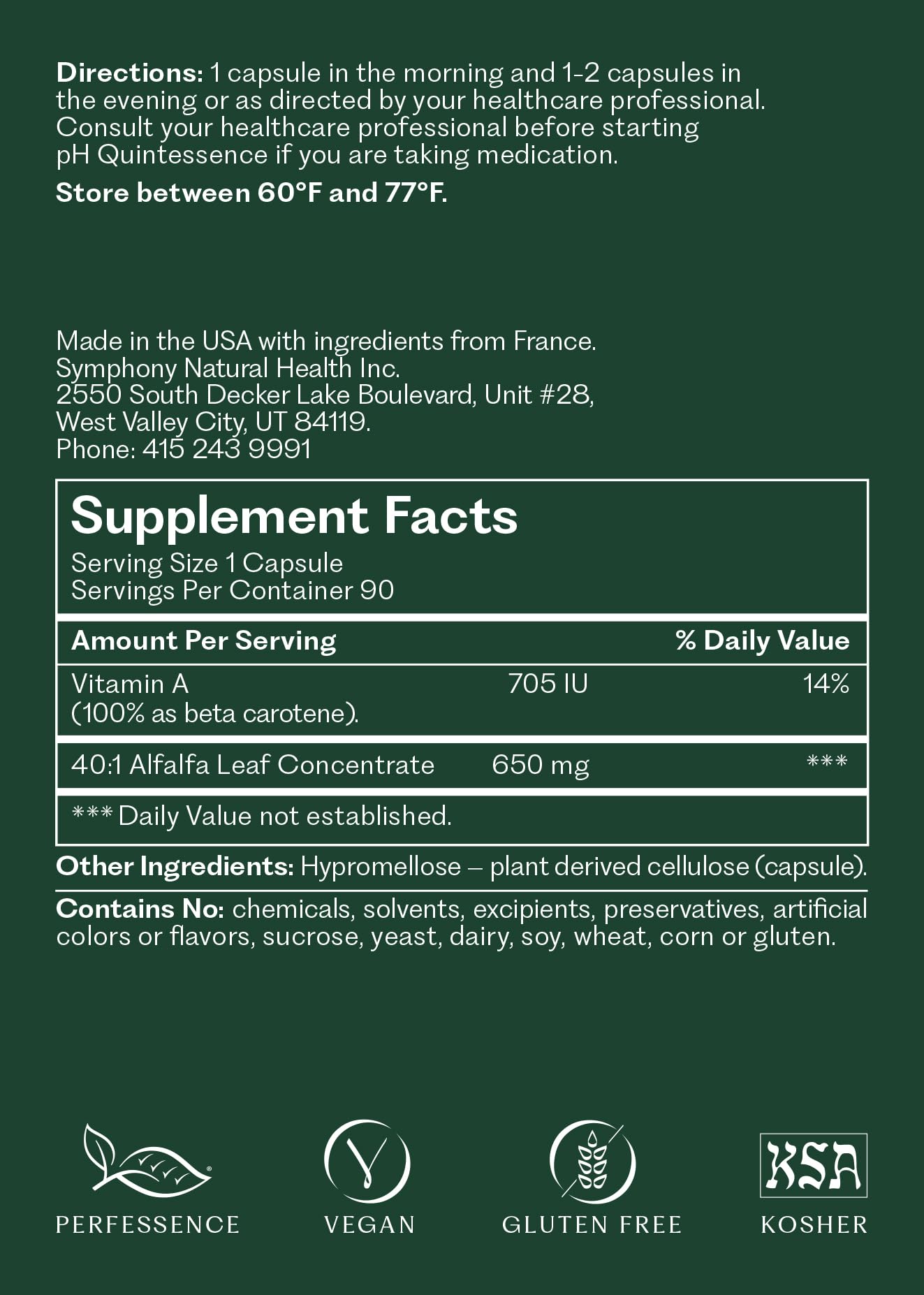 Natural Health International pH Quintessence ingredients chart highlights plant nutrients