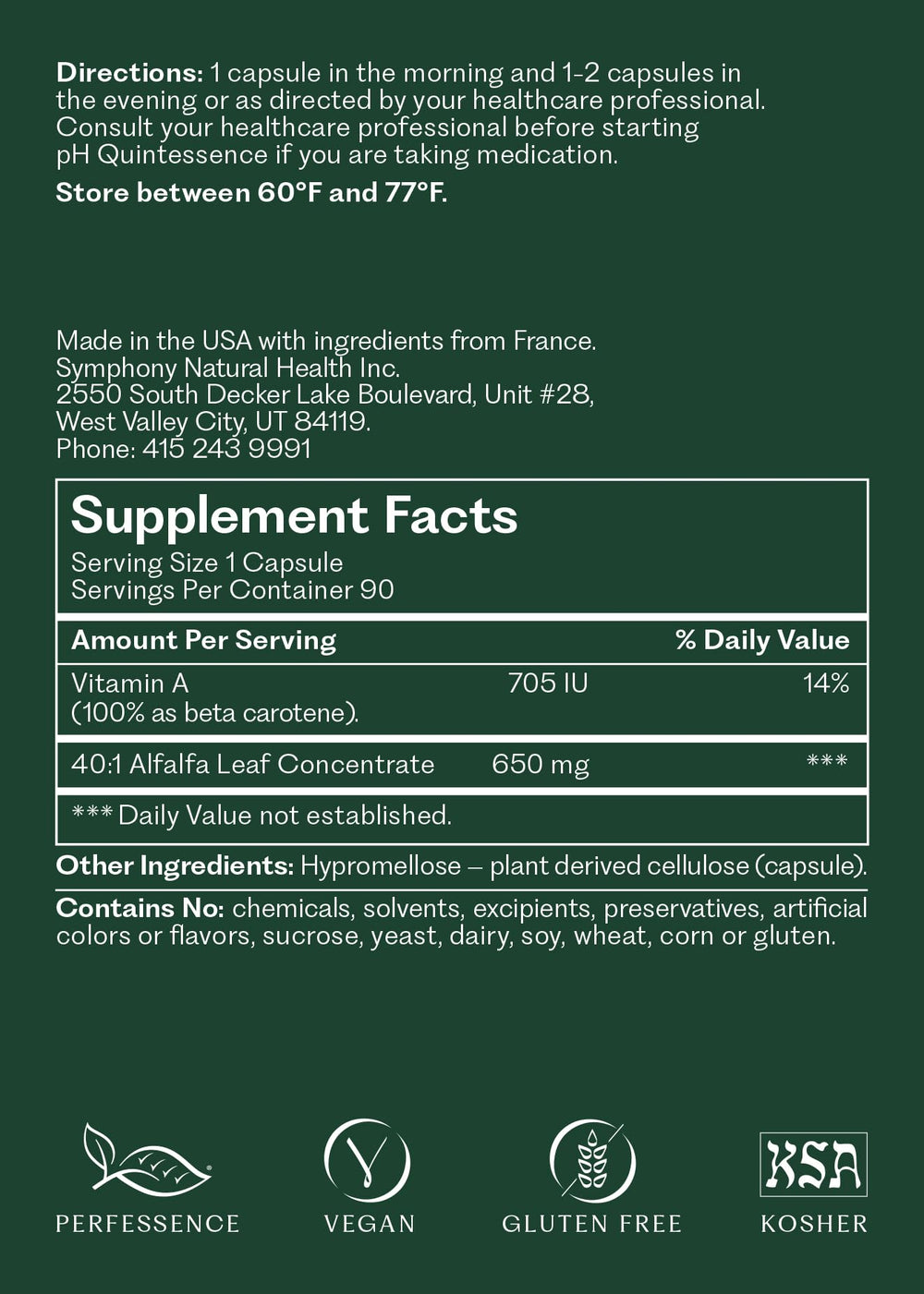 Natural Health International pH Quintessence ingredients chart highlights plant nutrients