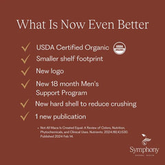 Capsules arranged beside label indicating organic, vegan, non-GMO certification
