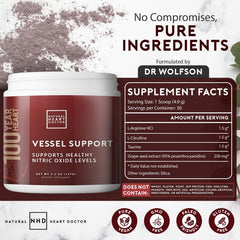 Natural Heart Doctor Vessel Support label closeup highlights clean, pure formula for circulation.