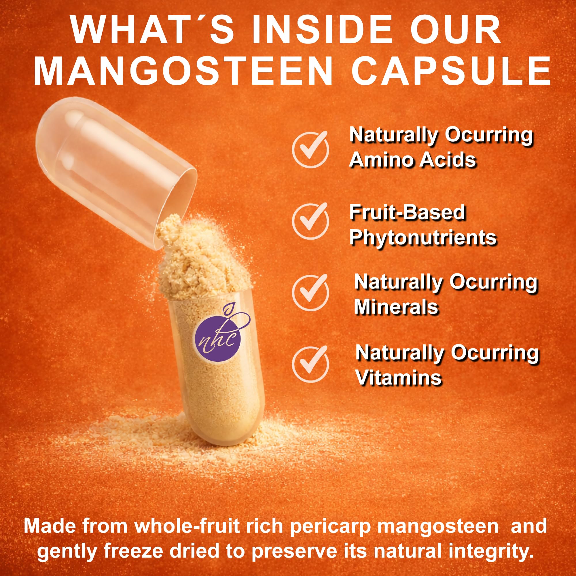 Natural Home Cures Mangosteen Pericarp Capsules packaging highlights sustainable, family-owned quality