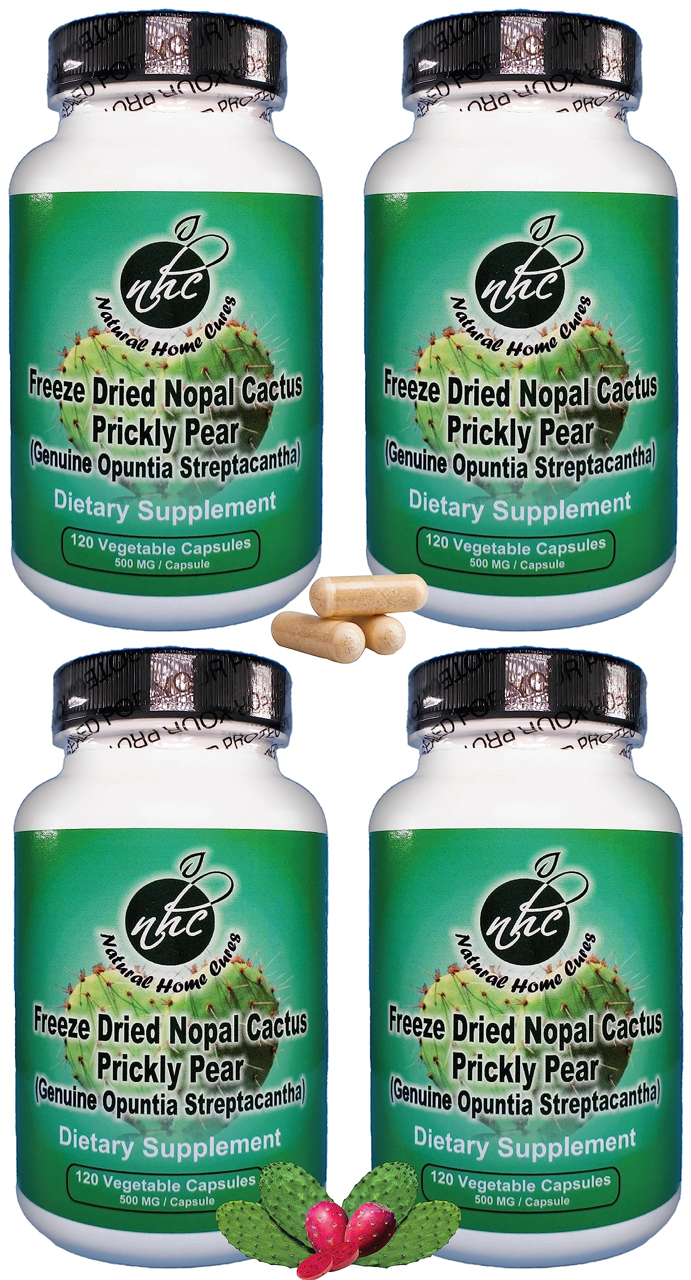 Natural Home Cures Nopal capsules bottle front for convenient fiber support.
