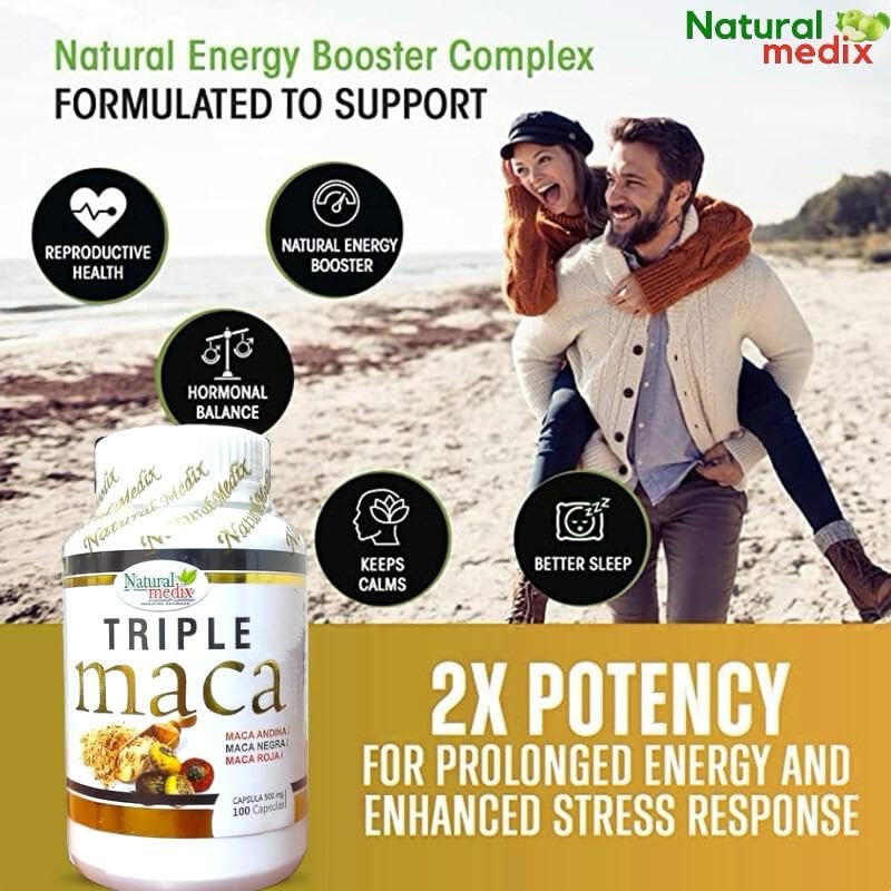 Natural Medix Premium Triple Maca yellow maca root for energy and balance.