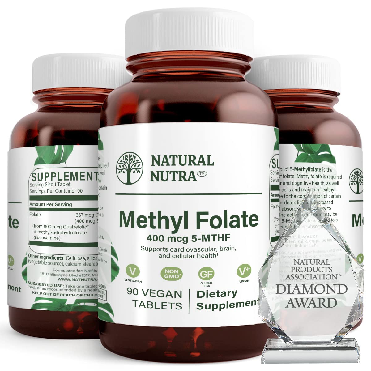 Natural Nutra Active Methyl Folate bottle front with eco packaging and potential heart support