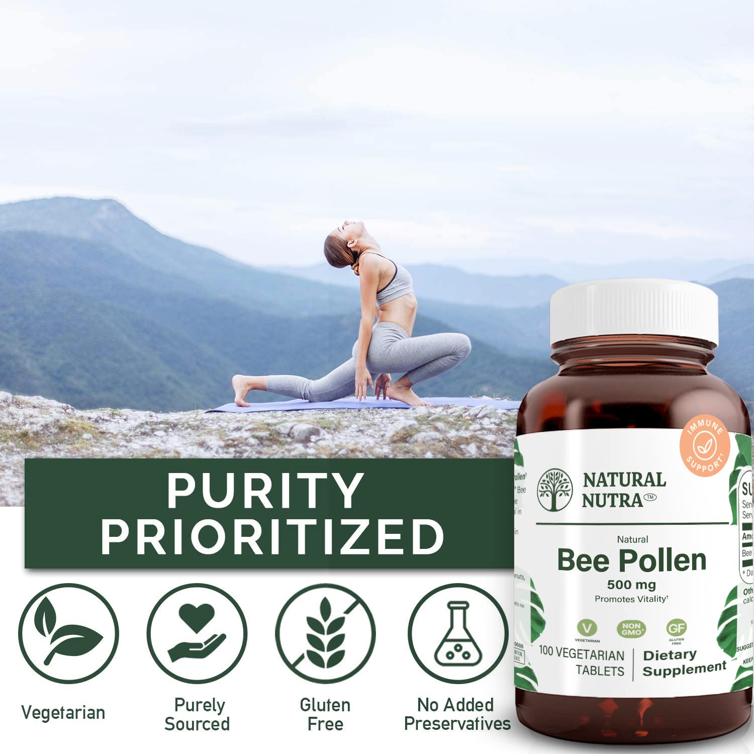 Natural Nutra Bee Pollen pack emphasizing liver health support and recovery.