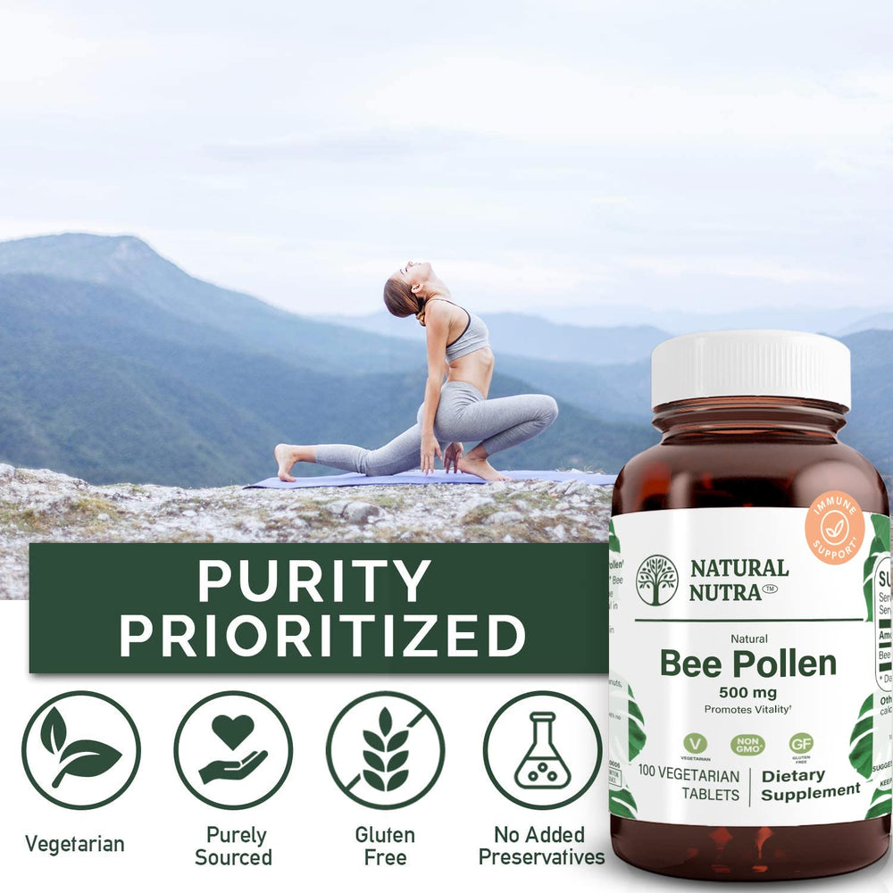 Natural Nutra Bee Pollen pack emphasizing liver health support and recovery.