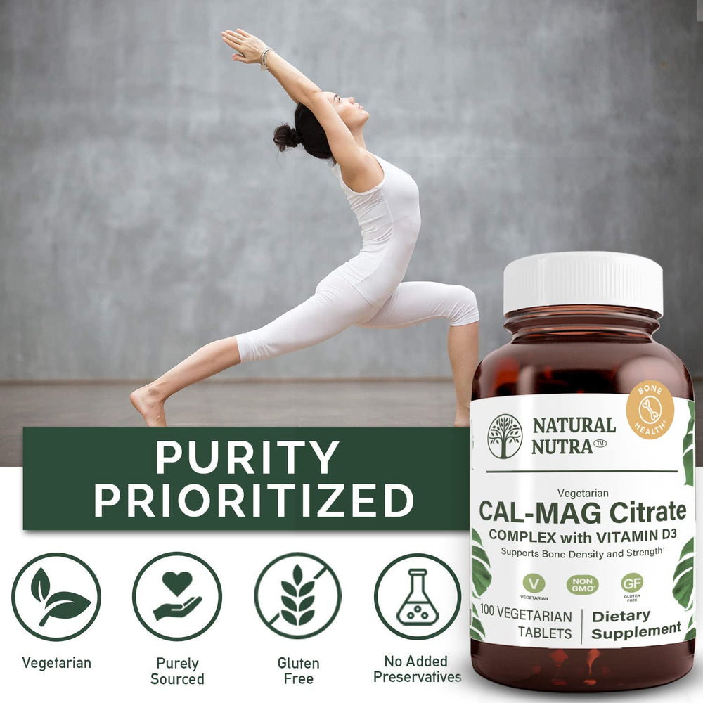 Natural Nutra Cal-Mag Citrate amber glass bottle packaging for purity.