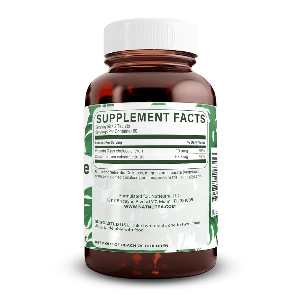 Natural Nutra calcium citrate tablets closeup for easy swallowing and daily calcium.