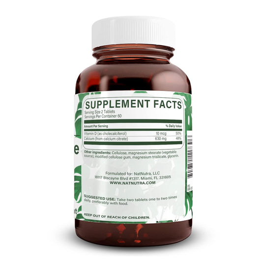 Natural Nutra calcium citrate tablets closeup for easy swallowing and daily calcium.