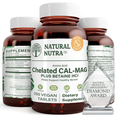 Natural Nutra chelated calcium magnesium bottle for balanced daily mineral support.