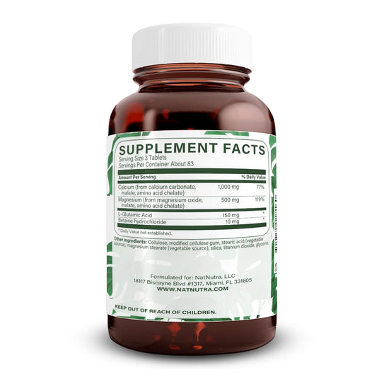 Natural Nutra chelated calcium magnesium tablets for convenient bone and nerve health support.