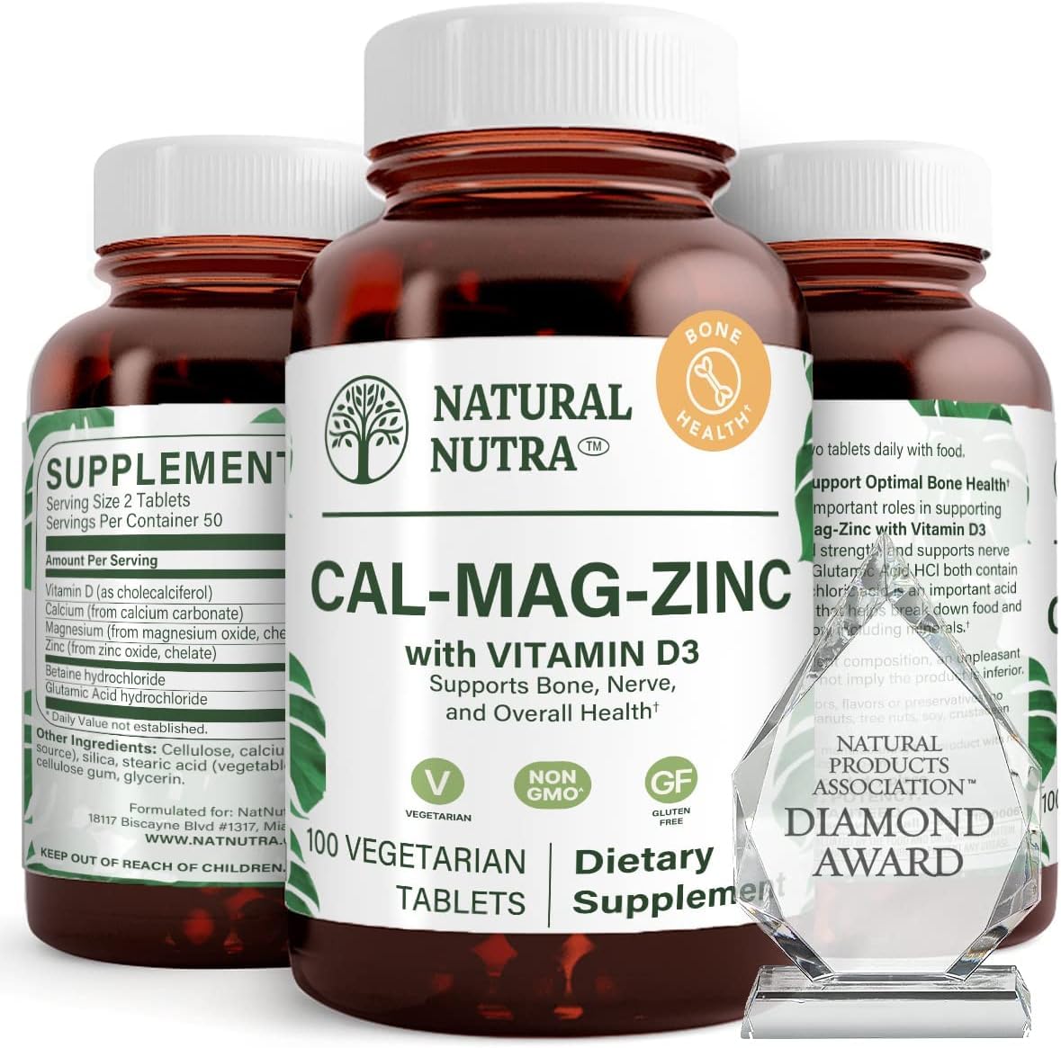 Natural Nutra CMZ bottle front emphasizes bone-supporting minerals for daily wellness