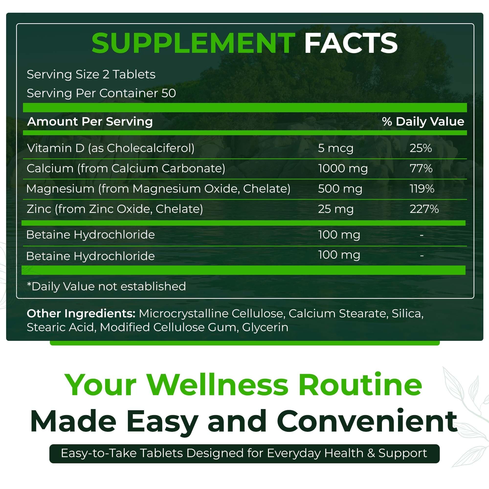 CMZ tablets poured from bottle for daily mineral intake