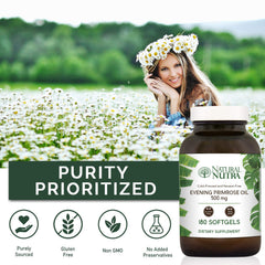 Natural Nutra Evening Primrose Oil amber glass bottle emphasizing eco-friendly packaging.