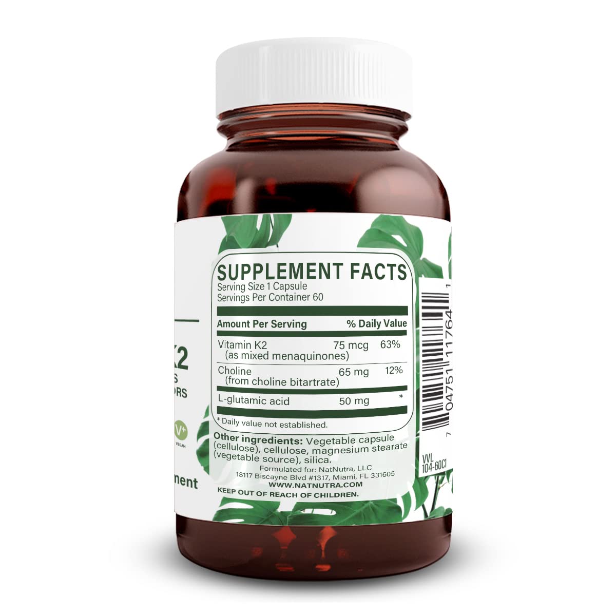 Natural Nutra K2 capsules 75 mcg showing easy-to-swallow soft capsules.