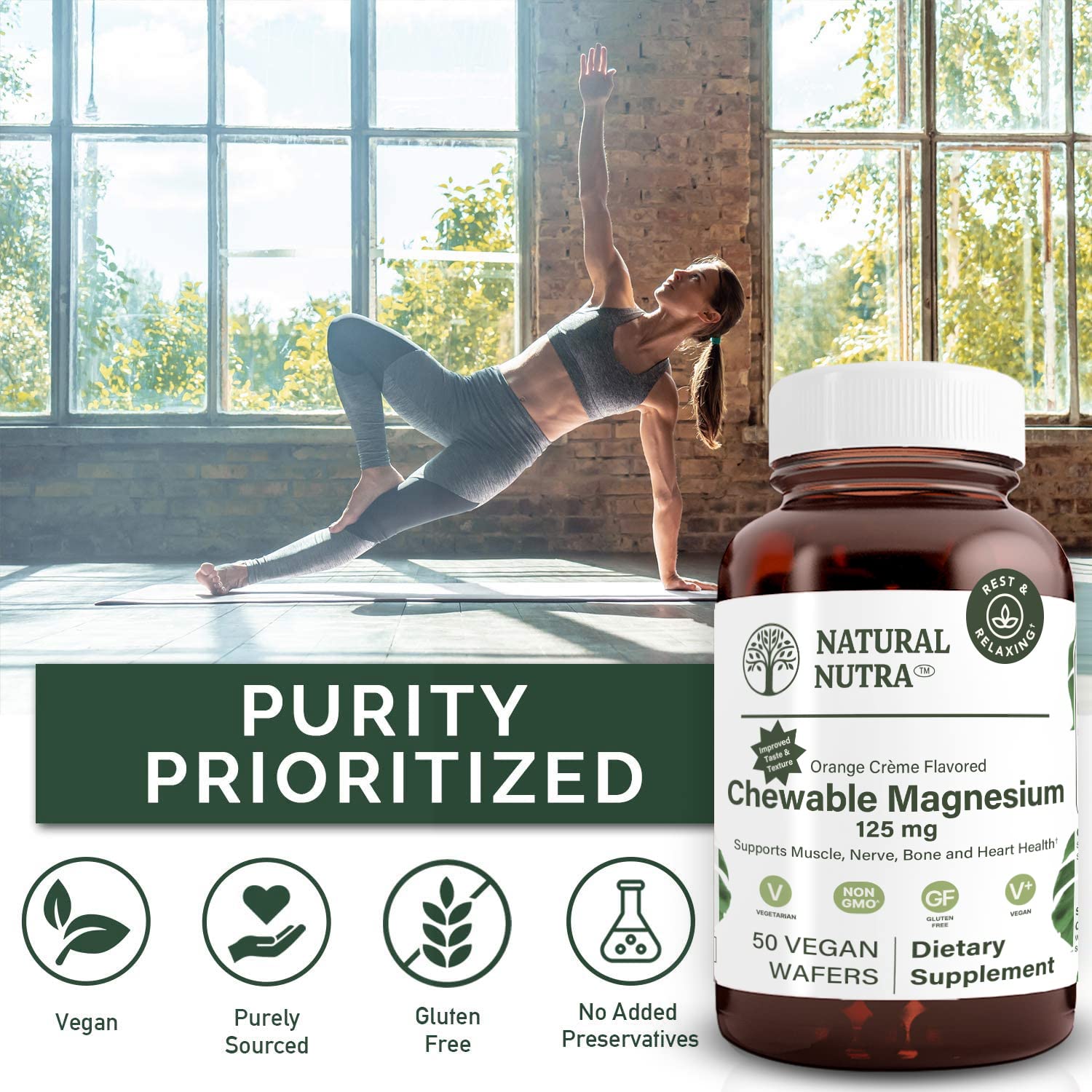 Label on Natural Nutra magnesium shows vegan, non-GMO, gluten-free attributes.