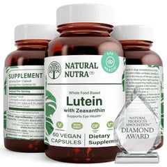 Natural Nutra Lutein Zeaxanthin bottle label supports daily eye health and clarity.