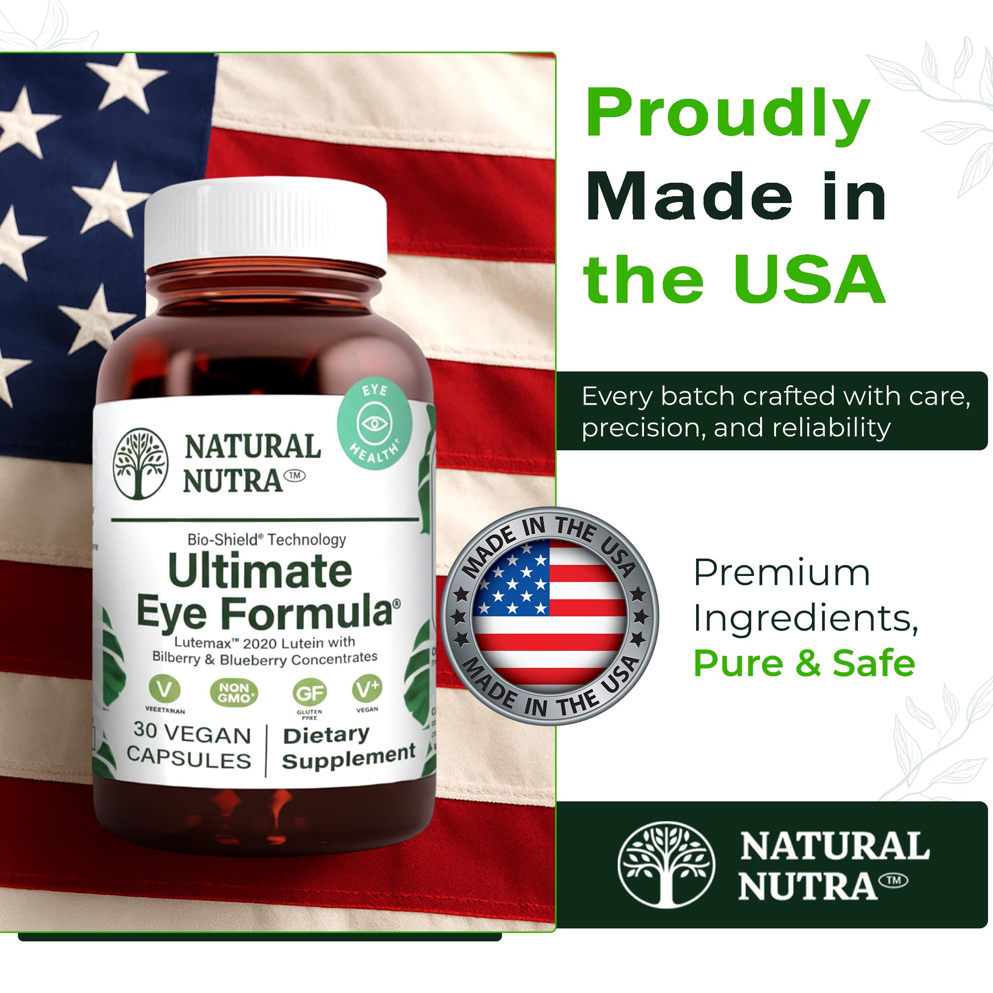 Natural Nutra Made in USA label reflects strict quality and safety standards.