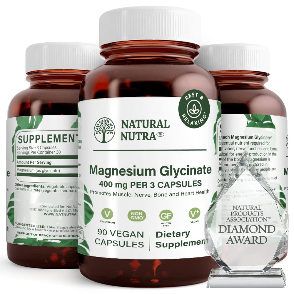 Natural Nutra Magnesium Glycinate 400 mg bottle with vegan capsules for daily wellness
