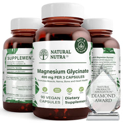 Natural Nutra Magnesium Glycinate 400 mg bottle with vegan capsules for daily wellness