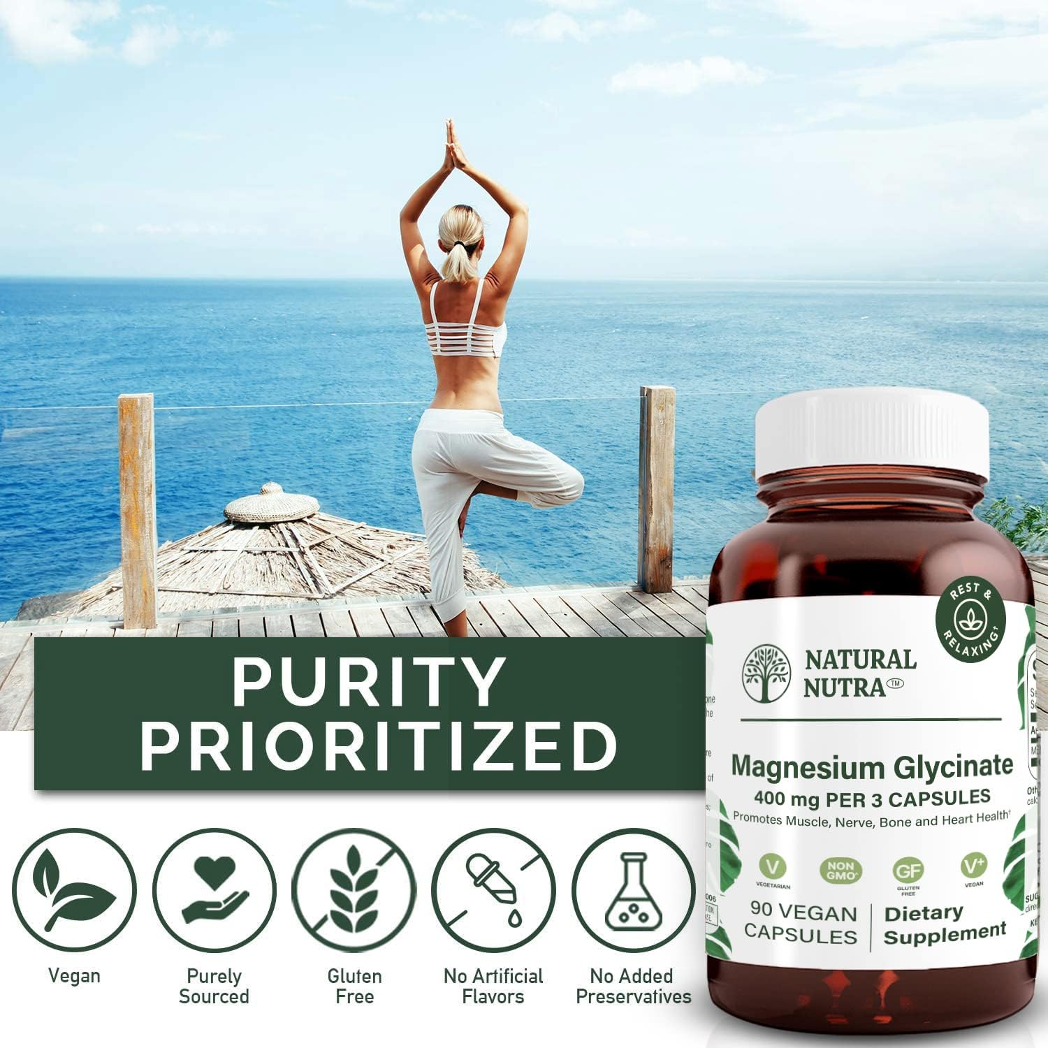 Label design for Natural Nutra Magnesium Glycinate highlights high bioavailability