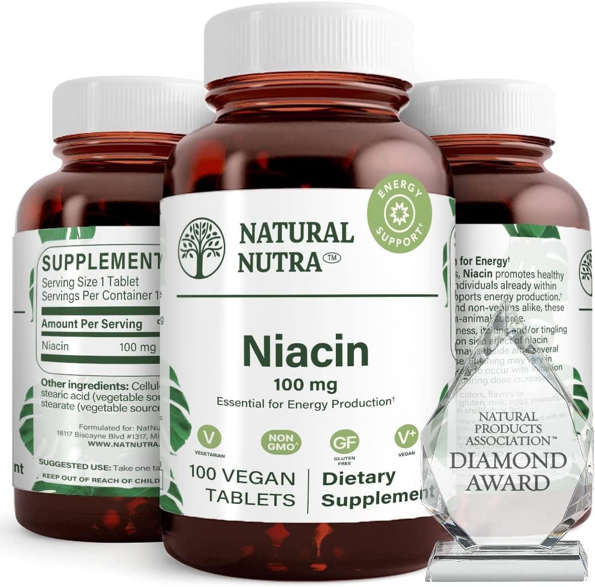 Natural Nutra Niacin energy bottle with slow-release design for steady energy support