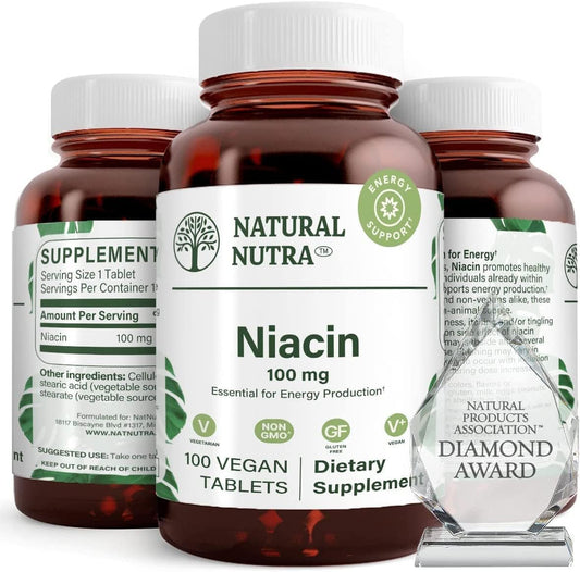 Natural Nutra Niacin energy bottle with slow-release design for steady energy support