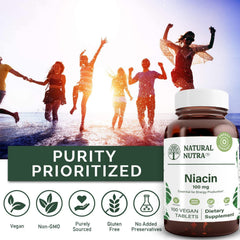 Natural Nutra Niacin USA-manufactured supplement in a recyclable amber bottle