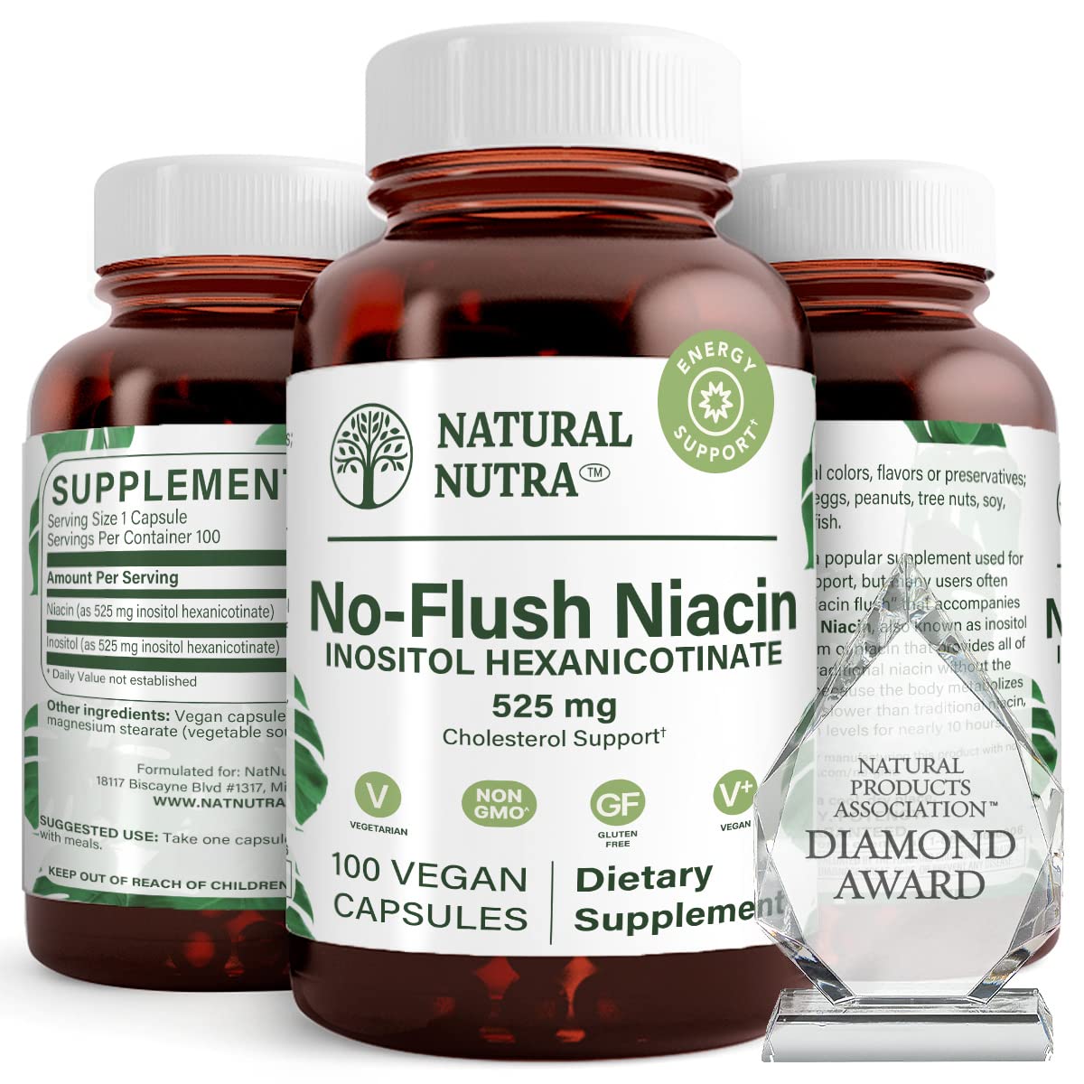 Natural Nutra No-Flush Niacin bottle front for daily wellness.