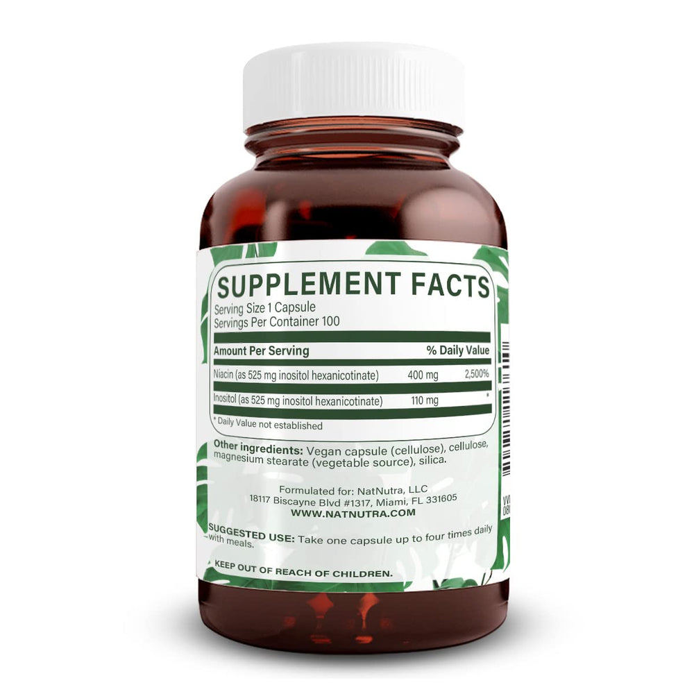 Natural Nutra No-Flush Niacin bottle label detail for informed choices.
