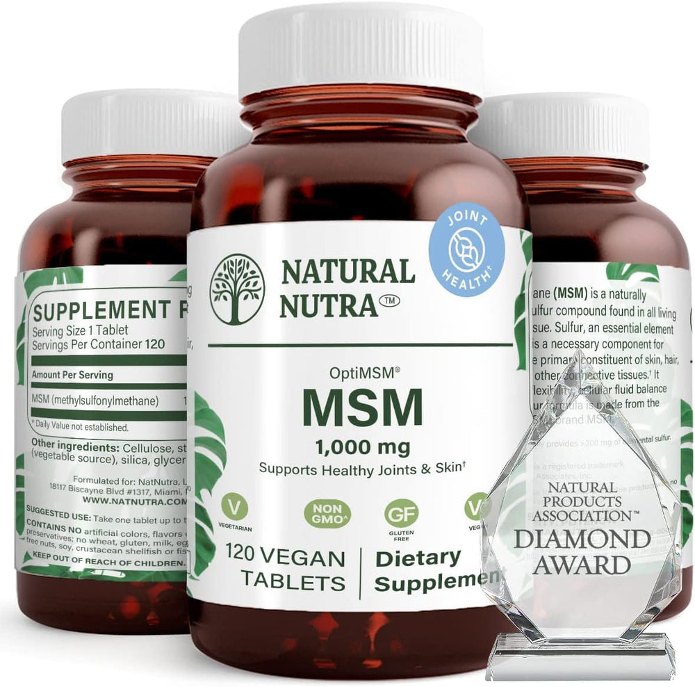 Natural Nutra OptiMSM tablet close-up highlighting purity and joint support potential