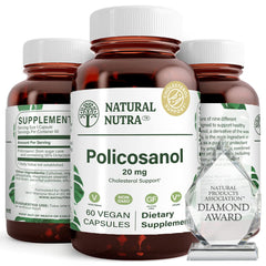 Natural Nutra Policosanol 20mg octacosanol bottle for daily circulation support.