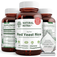 Natural Nutra Red Yeast Rice bottle front showing 600 mg capsules for cardiovascular support.