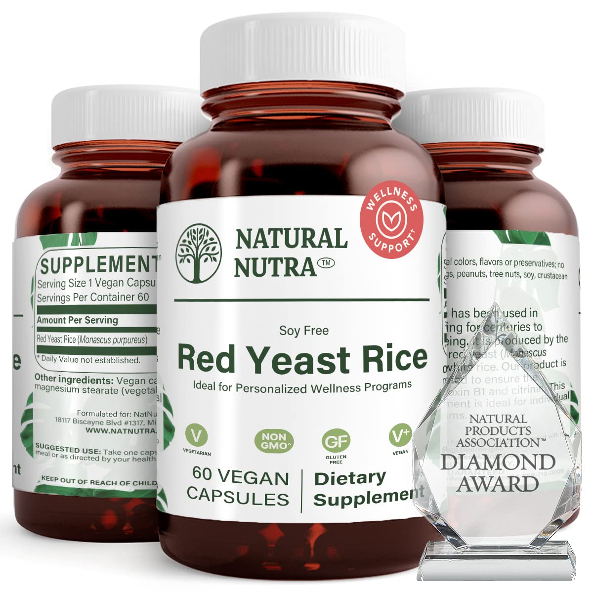 Natural Nutra Red Yeast Rice bottle with capsules for heart support and digestion