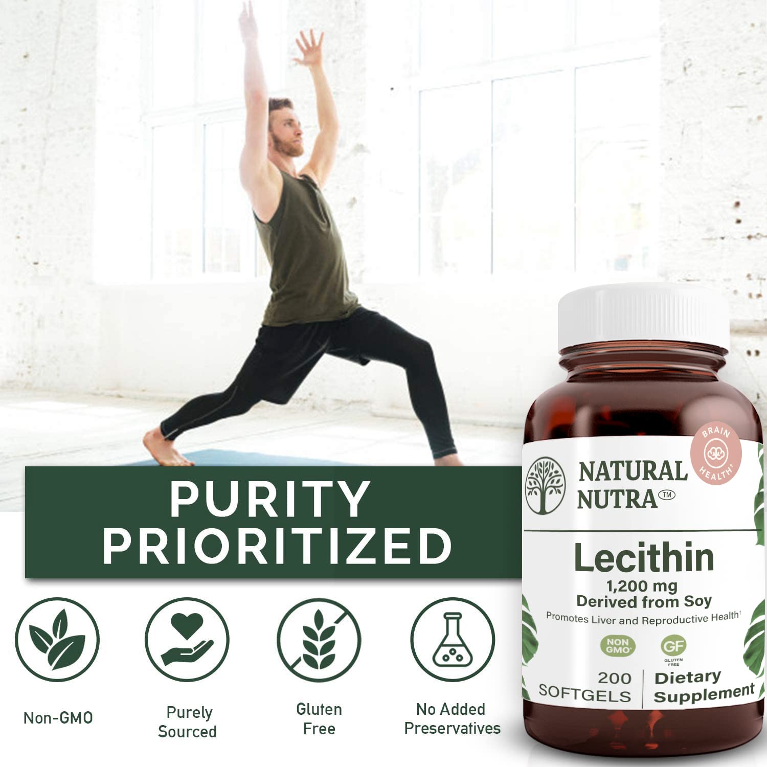 Natural Nutra recyclable glass bottle packaging emphasizes eco-friendly, BPA-free storage.