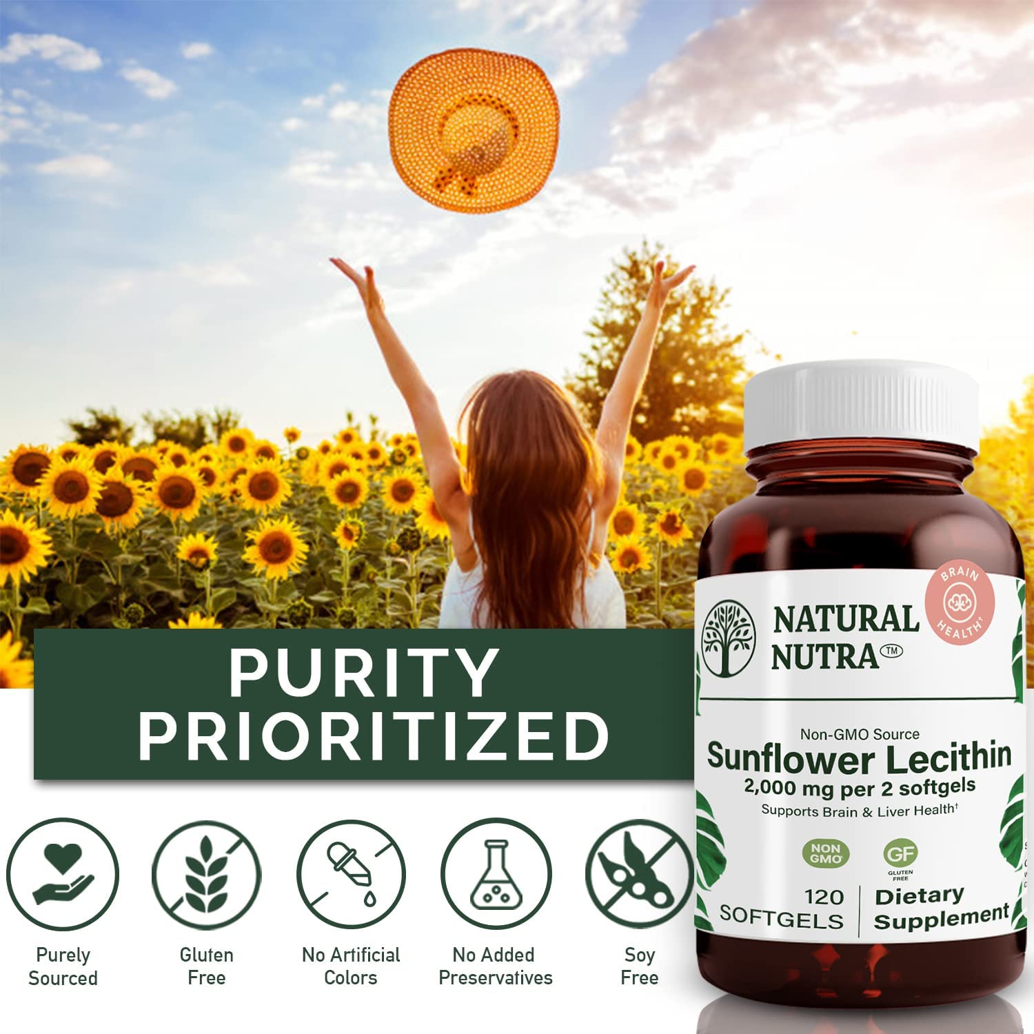 Amber glass bottle by Natural Nutra Lecithin with BPA-free packaging.