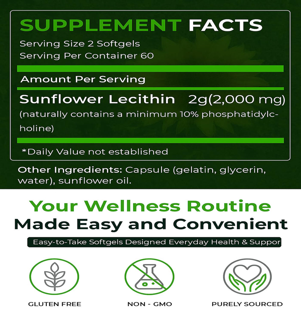 Natural Nutra Sunflower Lecithin bottle side view showing ingredients and claims