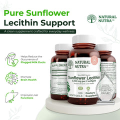 Natural Nutra Sunflower Lecithin non-GMO amber bottle highlights purity.