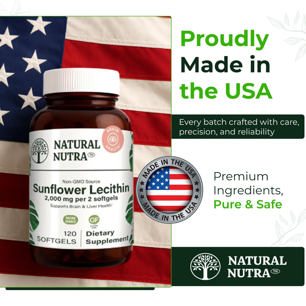 Natural Nutra Sunflower Lecithin packaging on display for long-term supply.