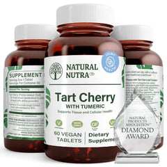 Natural Nutra Tart Cherry Extract bottle showing vegan formula for joint support