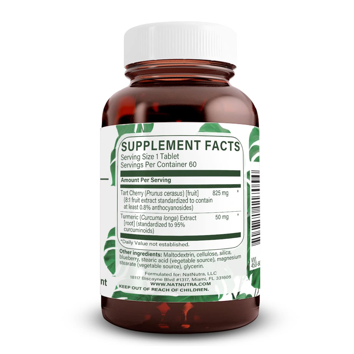 Natural Nutra Tart Cherry extract capsules close-up with turmeric curcumin blend