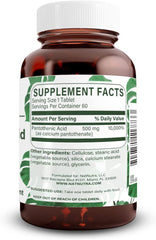 Natural Nutra Pantothenic Acid label close-up shows 500 mg formulation for metabolism support
