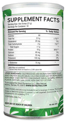 Natural Nutra vanilla whey powder bottle highlighting gluten-free, non-GMO formula