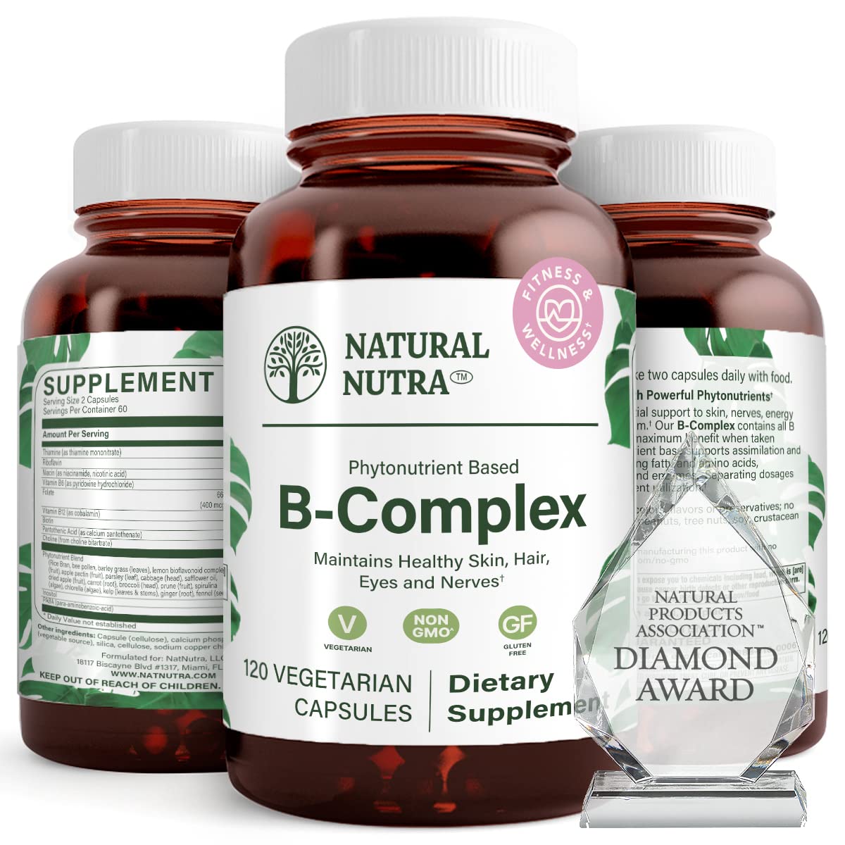 Natural Nutra Vitamin B Complex bottle amber glass for energy support.