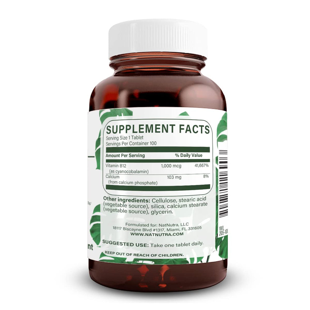 Cap and label of Natural Nutra B12 bottle for easy daily intake.