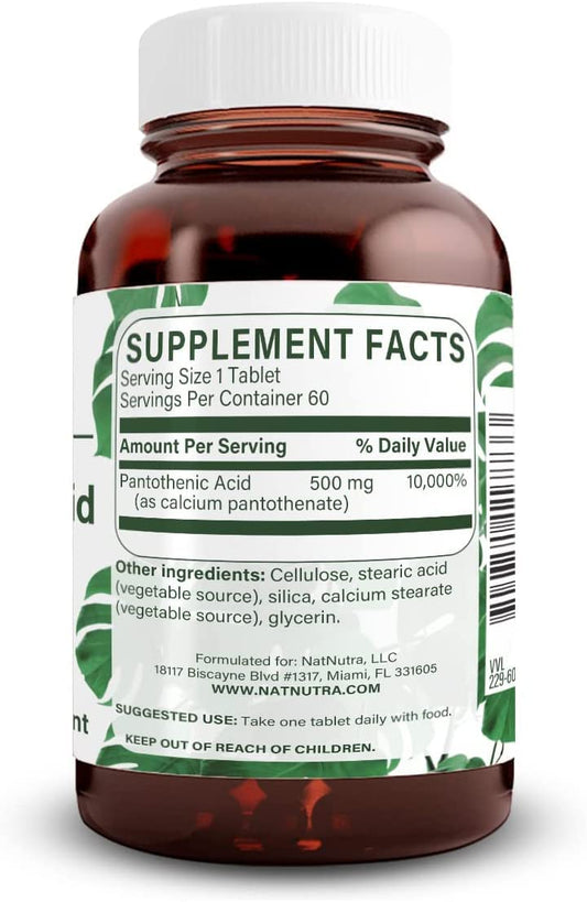 Natural Nutra vitamin B5 tablets close-up for convenient daily use.