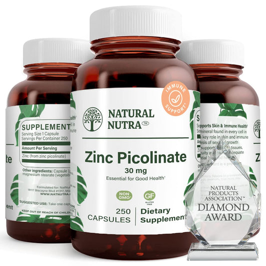 Natural Nutra Zinc Picolinate 30mg bottle front for daily immune support
