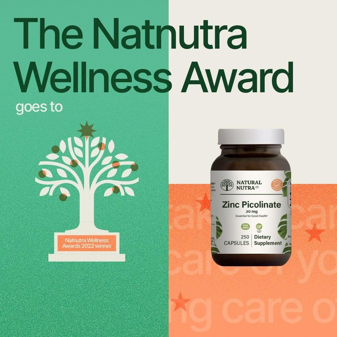 Natural Nutra Zinc Picolinate 30mg recyclable glass bottle on kitchen shelf