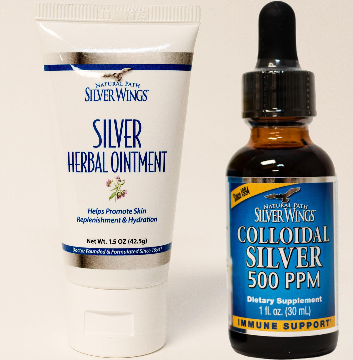 Natural Path Silver Wings colloidal silver 500ppm bottle for daily immune support potential.