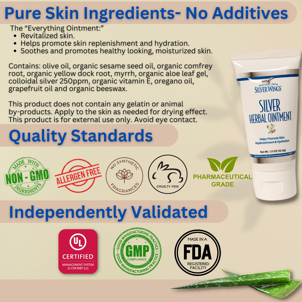 Natural Path Silver Wings Immune Support Plus Herbal Ointment 250ppm tube ready for topical use.